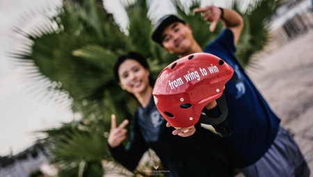 Sheng and Xinlan of China taking wingfoil racing lessons back to their club, From Wing to Win.